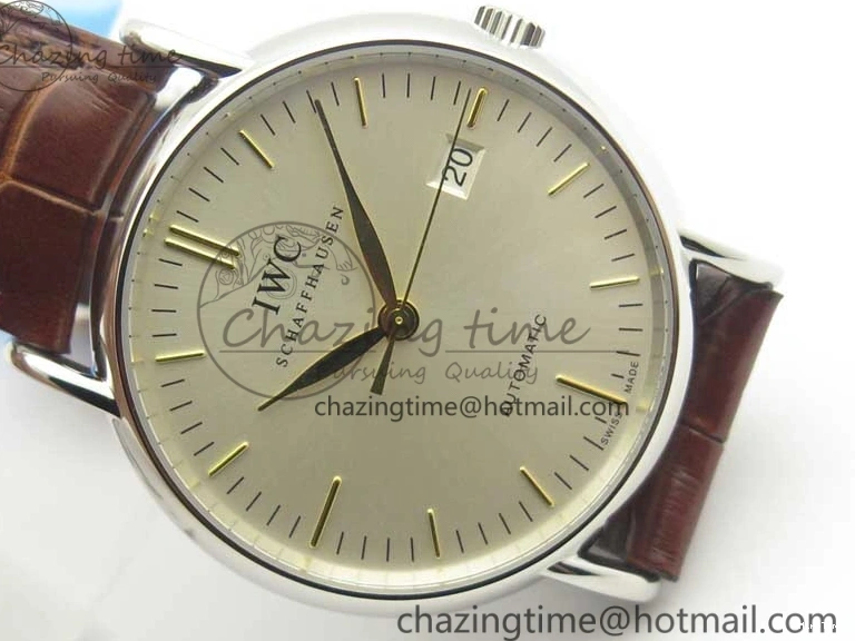 MIROTIME 0122 Portofino Automatic SS TWF 1:1 Best Edition Silver Dial Gold Markers on Brown Leather Strap A Bright 7203